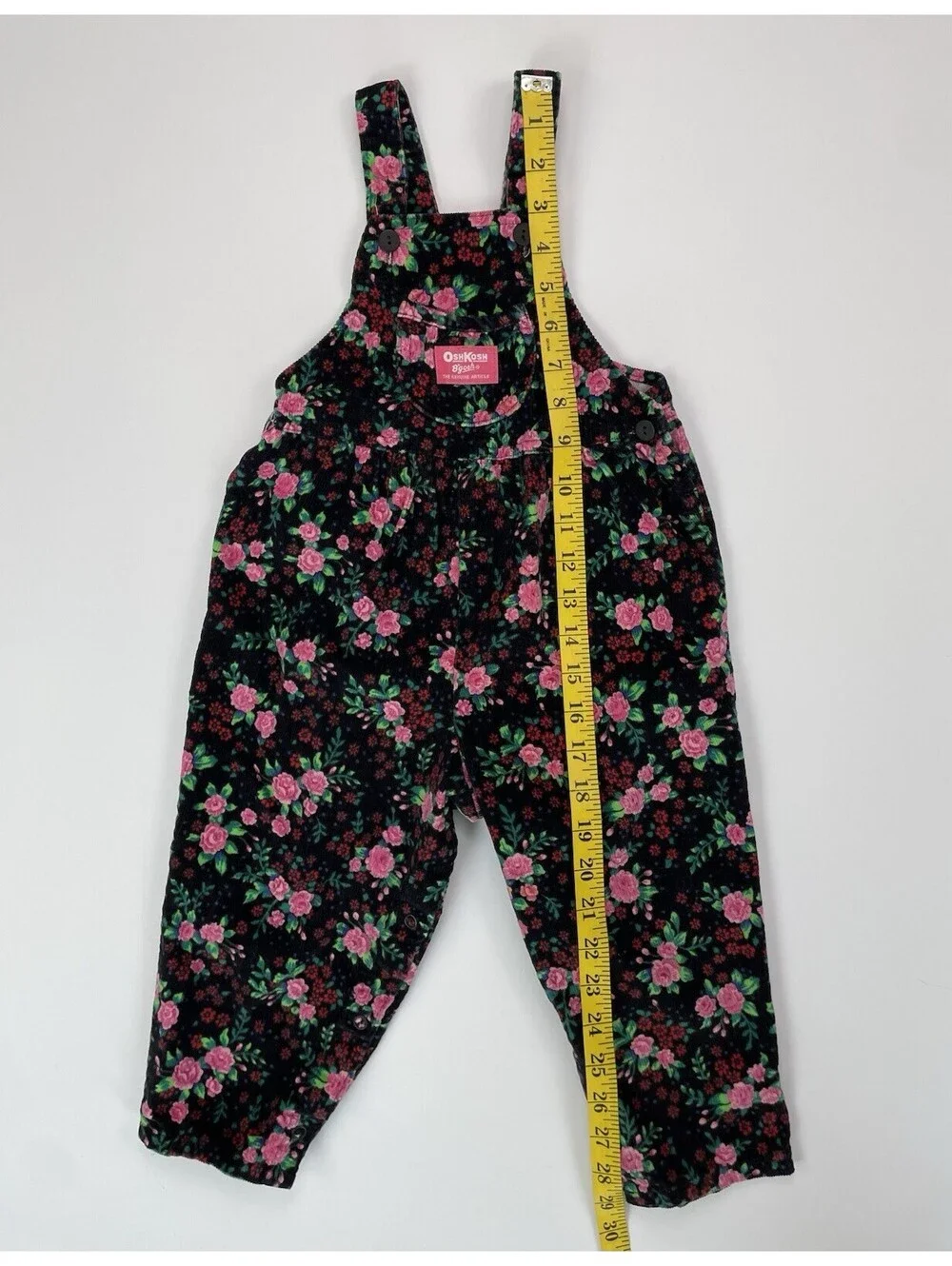 VTG OshKosh Bgosh Black Floral Corduroy Overalls 3T Vestbak USA Made